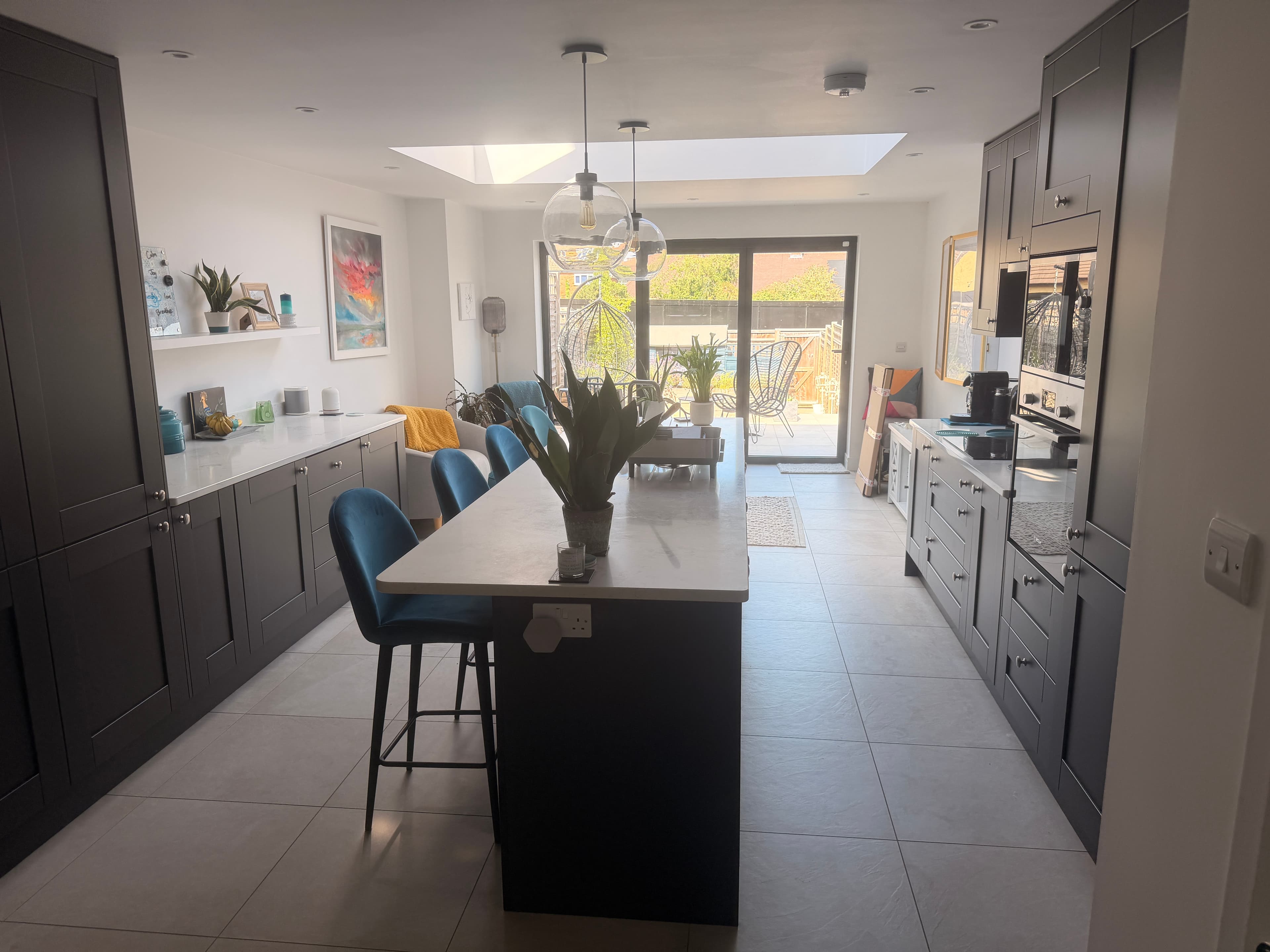 Kitchen looking through to garden doors